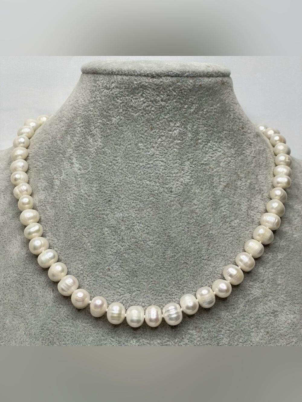 Stunning Freshwater Pearl Beaded Knotted Necklace Bridal 17" Silver Tone Classic